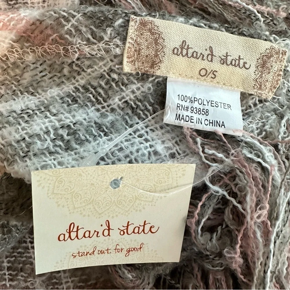 Altar'd State Triangle Shape Oversized Pink White Gray Fringed Scarf Wrap
